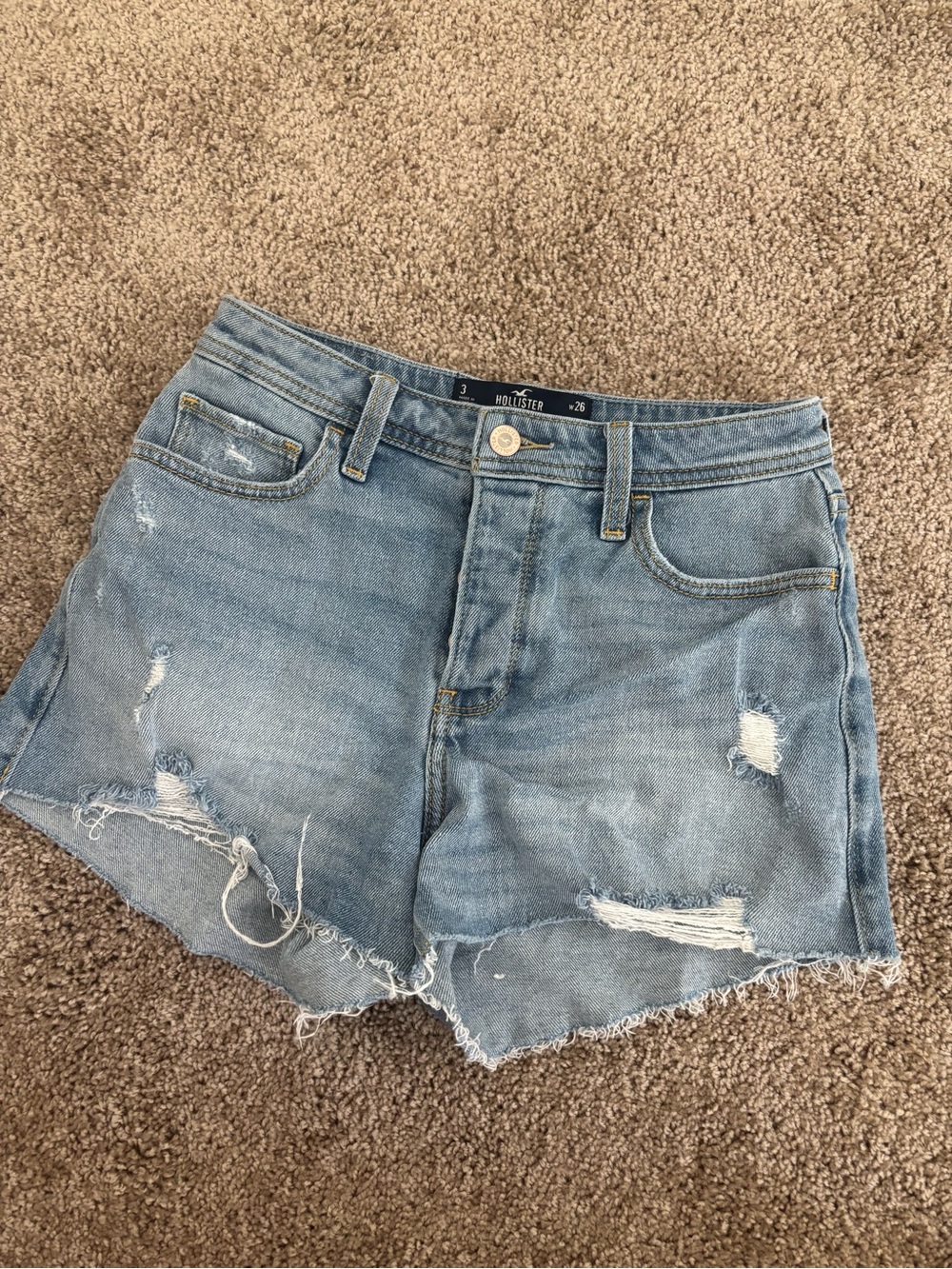 Hollister Faded Blue Distressed Denim Cutoff Shorts